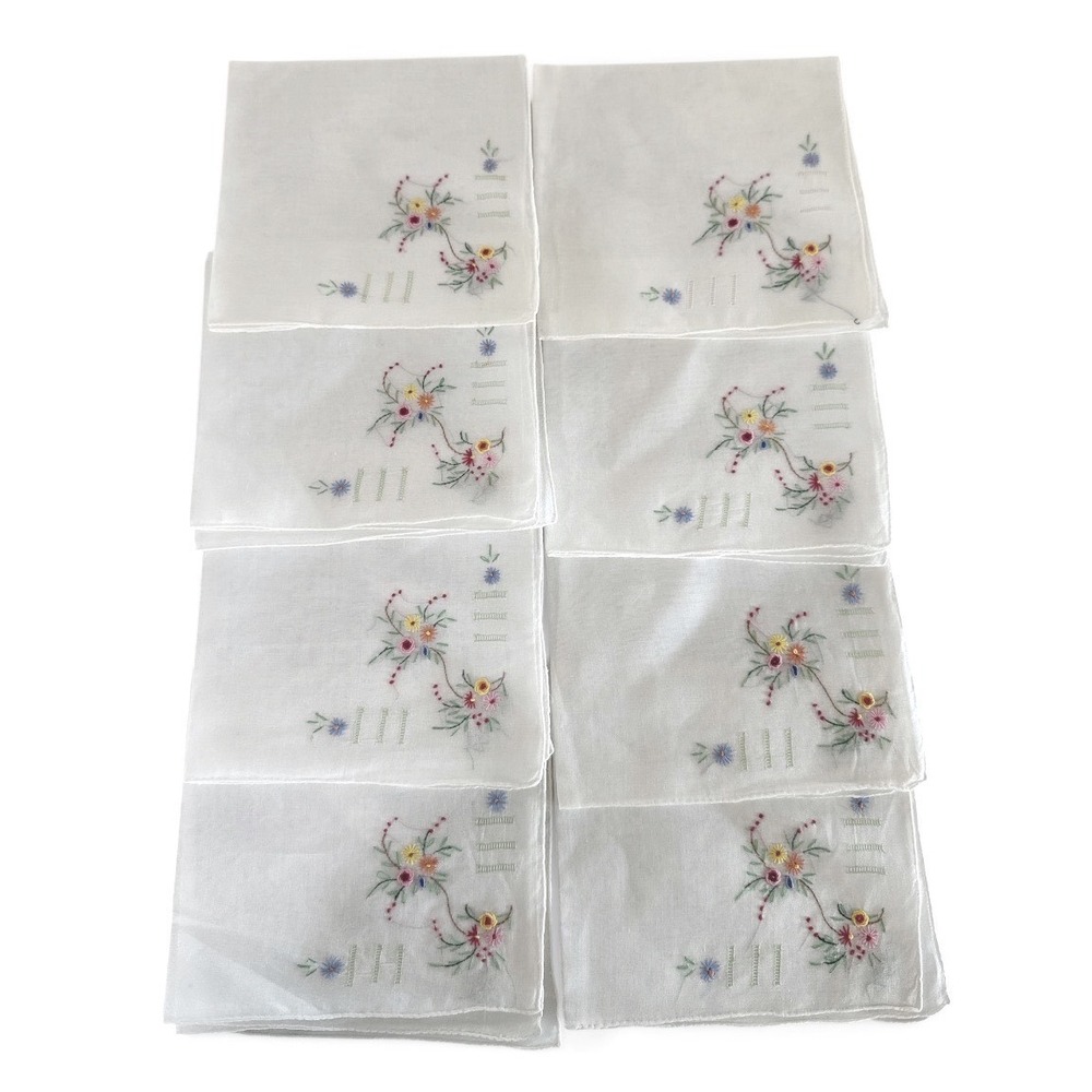 Vintage Embroidered‎ Handkerchiefs Set of 8